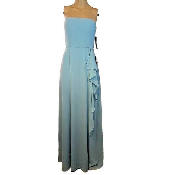 Lulus Small Strapless Maxi Dress Ruffle Turquoise Wedding Guest Formal Flowy - Picture 3 of 11
